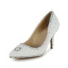 Women's White Patent Leather Closed Toe/Pumps with Crystal/Pearl #PDS03030258