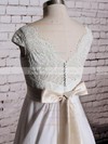 Ivory Chiffon Lace with Sashes/Ribbons V-neck Sheath/Column Wedding Dresses #PDS00020572