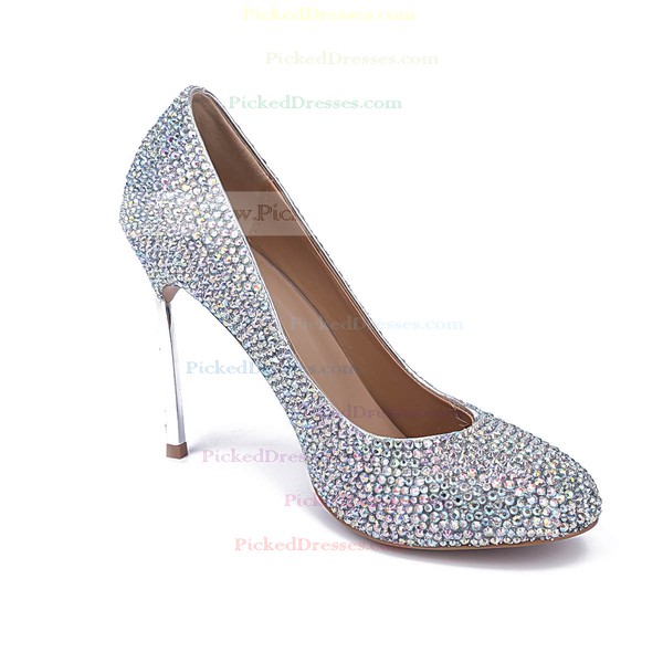 Women's Silver Real Leather Stiletto Heel Pumps #PDS03030841