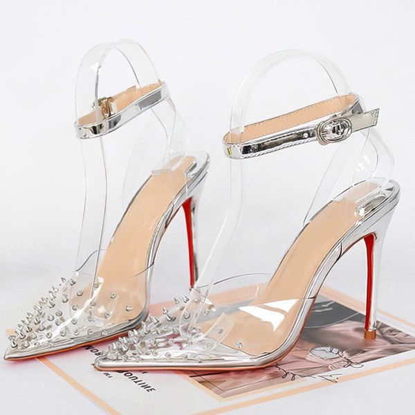 Women's Pumps Stiletto Heel Silver PVC Wedding Shoes #PDS03030862
