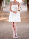 Sweetheart Tiered White Satin Lace-up Cute Short/Mini Wedding Dress #PDS00020575