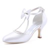 Women's Pumps Cone Heel White Satin Wedding Shoes #PDS03030922