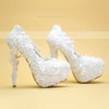Women's Pumps Stiletto Heel White Leatherette Wedding Shoes #PDS03030926