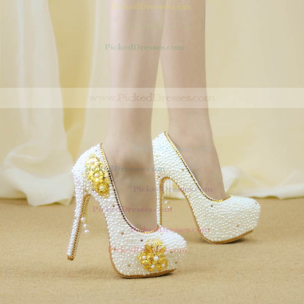 Women's Pumps  Stiletto Heel White Leatherette Wedding Shoes #PDS03030933
