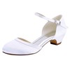 Women's Pumps Low Heel White Satin Wedding Shoes #PDS03030874
