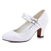 Women's Pumps Chunky Heel White Satin Wedding Shoes #PDS03030875