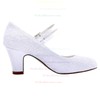 Women's Pumps Chunky Heel White Satin Wedding Shoes #PDS03030875