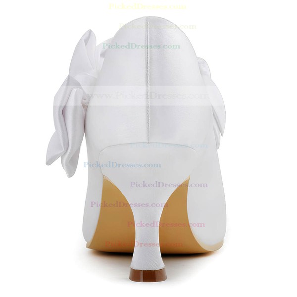 Women's Pumps Cone Heel White Satin Wedding Shoes #PDS03030880
