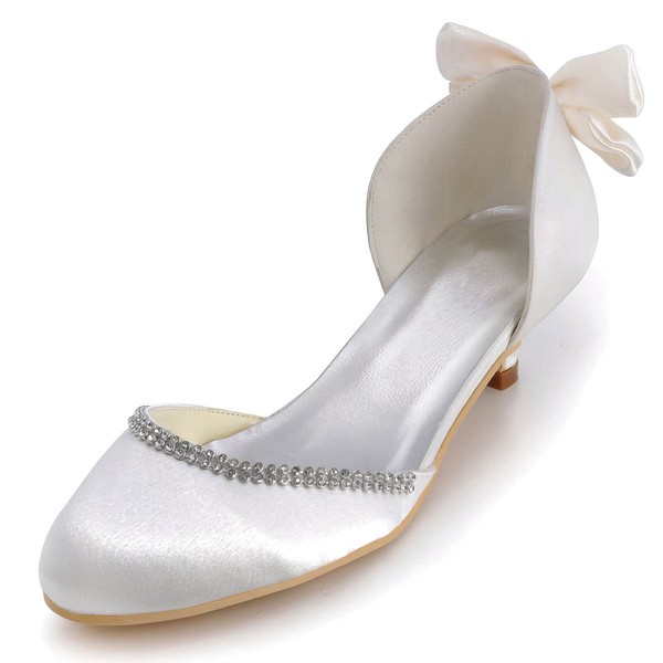 Women's Pumps Kitten Heel White Satin Wedding Shoes #PDS03030881