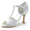 Women's Pumps Cone Heel White Satin Wedding Shoes #PDS03030883