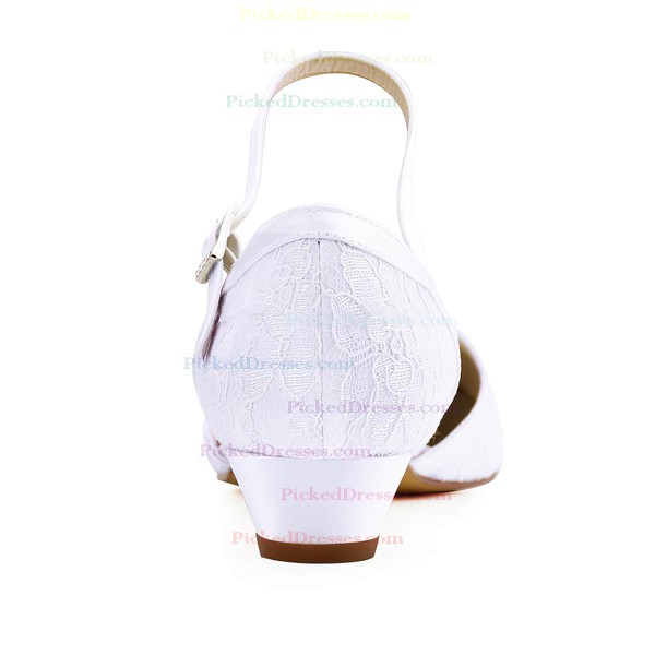 Women's Pumps Chunky Heel White Satin Wedding Shoes #PDS03030886