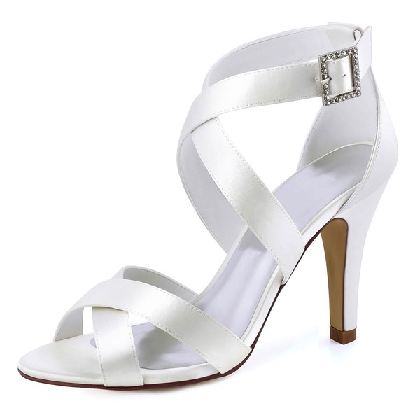 Women's Pumps Cone Heel White Satin Wedding Shoes #PDS03030890