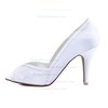 Women's Pumps Cone Heel White Satin Wedding Shoes #PDS03030894