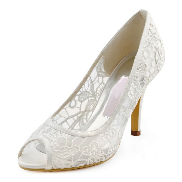 Women's Pumps Cone Heel White Satin Wedding Shoes #PDS03030895