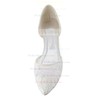 Women's Closed Toe Flat Heel White Satin Wedding Shoes #PDS03030900