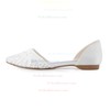 Women's Closed Toe Flat Heel White Satin Wedding Shoes #PDS03030900