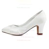 Women's Pumps Chunky Heel White Satin Wedding Shoes #PDS03030901