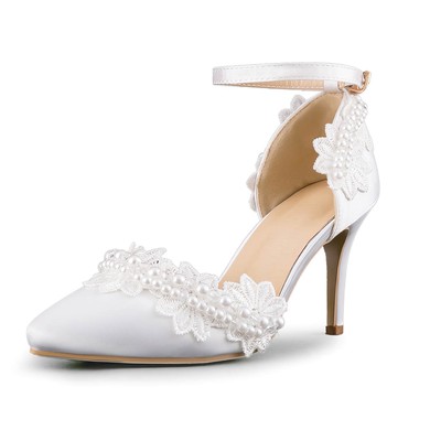 Women's Pumps Cone Heel White Leatherette Wedding Shoes #PDS03030905