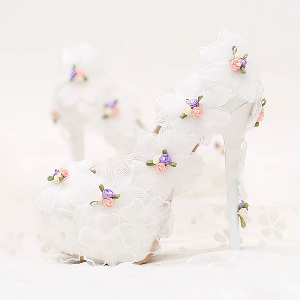 Women's Pumps Stiletto Heel White Leatherette Wedding Shoes #PDS03030909