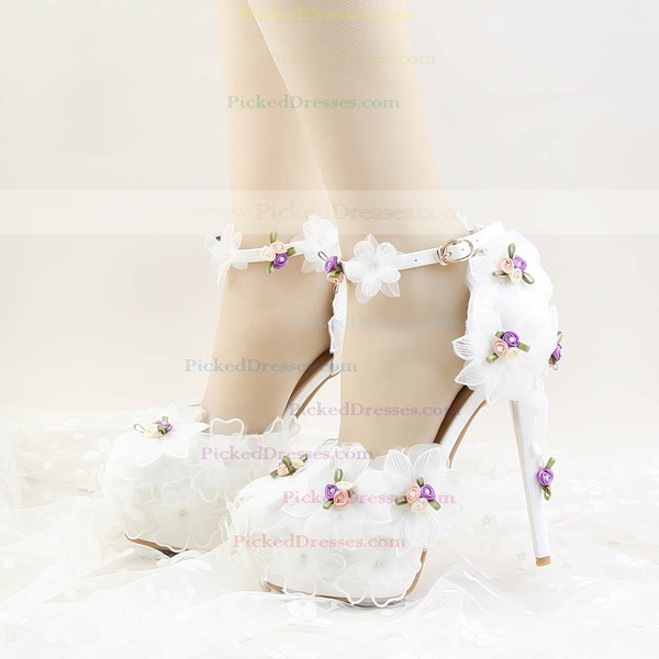 Women's Pumps Stiletto Heel White Leatherette Wedding Shoes #PDS03030910