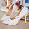 Women's Pumps Stiletto Heel White Leatherette Wedding Shoes #PDS03030912
