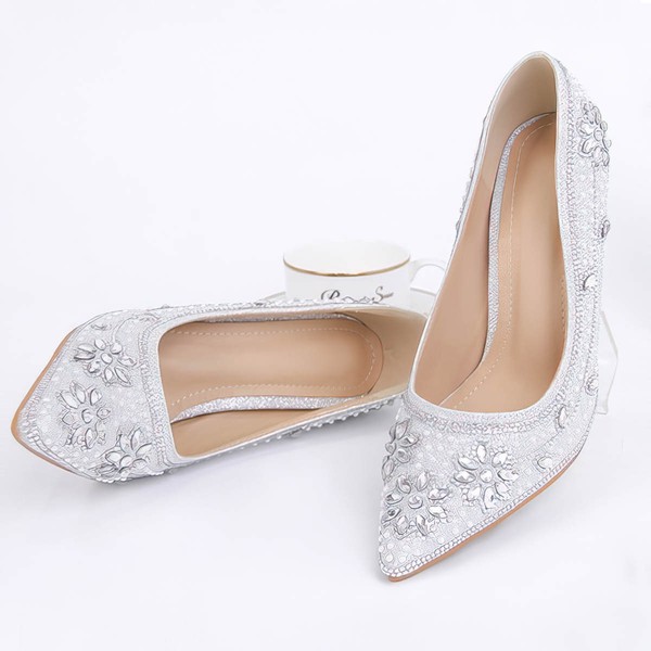 Women's Pumps Stiletto Heel Silver Leatherette Wedding Shoes #PDS03030913