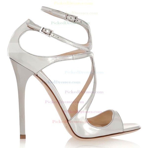 Women's White Patent Leather Pumps with Buckle