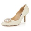 Women's Ivory Patent Leather Pumps with Rhinestone/Imitation Pearl #PDS03030397