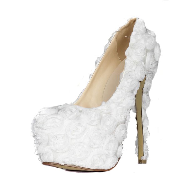 Women's White Lace Pumps with Flower #PDS03030408