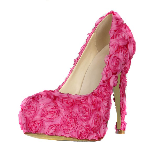 Women's Fuchsia Lace Pumps with Flower #PDS03030409