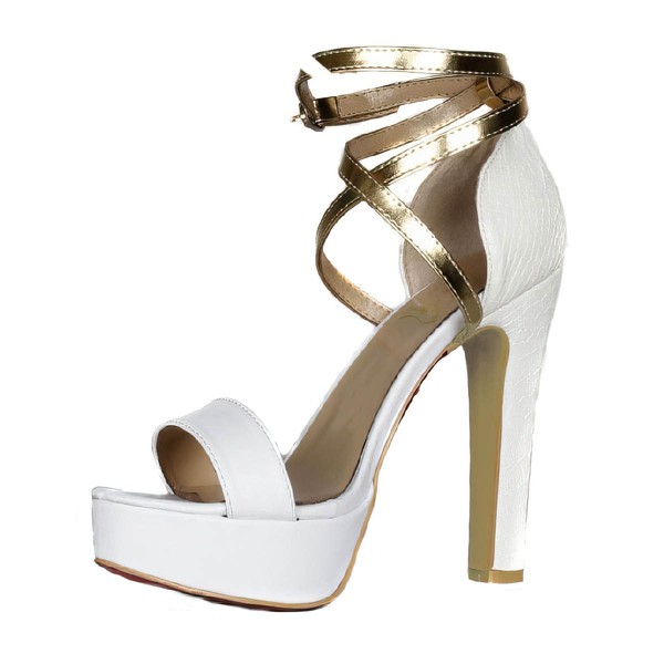 Women's White Real Leather Sandals with Ankle Strap/Buckle #PDS03030416