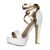 Women's White Real Leather Sandals with Ankle Strap/Buckle #PDS03030416