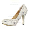 Women's Ivory Patent Leather Pumps with Rhinestone/Crystal Heel/Pearl #PDS03030423