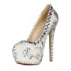 Women's Ivory Patent Leather Pumps with Crystal/Crystal Heel/Pearl #PDS03030426