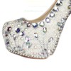 Women's Ivory Patent Leather Pumps with Crystal/Crystal Heel/Pearl #PDS03030426