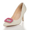 Women's White Patent Leather Pumps with Crystal/Pearl #PDS03030440