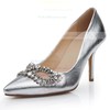 Women's Silver Real Leather Pumps with Rhinestone/Hollow-out #PDS03030468