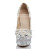Women's White Patent Leather Pumps with Crystal/Crystal Heel/Pearl #PDS03030473