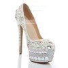 Women's White Patent Leather Pumps with Crystal/Crystal Heel/Pearl #PDS03030473