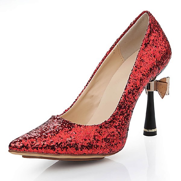 Women's Red Sparkling Glitter Pumps with Bowknot/Sparkling Glitter #PDS03030476