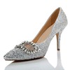 Women's Silver Real Leather Pumps with Crystal/Crystal Heel #PDS03030487