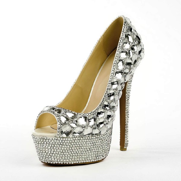 Women's Silver Patent Leather Pumps with Crystal/Crystal Heel #PDS03030494