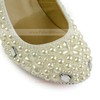 Women's Ivory Patent Leather Pumps with Rhinestone/Imitation Pearl #PDS03030495