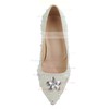 Women's Ivory Patent Leather Pumps with Rhinestone/Imitation Pearl #PDS03030501
