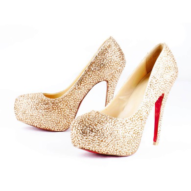 Women's  Sparkling Glitter Pumps with Crystal/Crystal Heel #PDS03030516