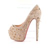 Women's Champagne Satin Pumps with Crystal/Crystal Heel/Rivet #PDS03030519