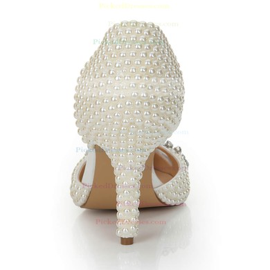 Women's White Patent Leather Pumps with Crystal/Hollow-out/Pearl #PDS03030554