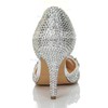 Women's Silver Satin Pumps with Crystal/Crystal Heel/Hollow-out #PDS03030555