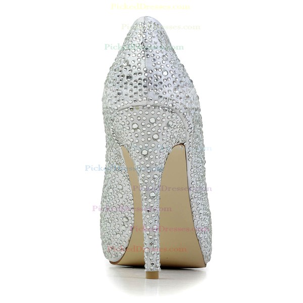 Women's Silver Satin Pumps with Crystal/Crystal Heel