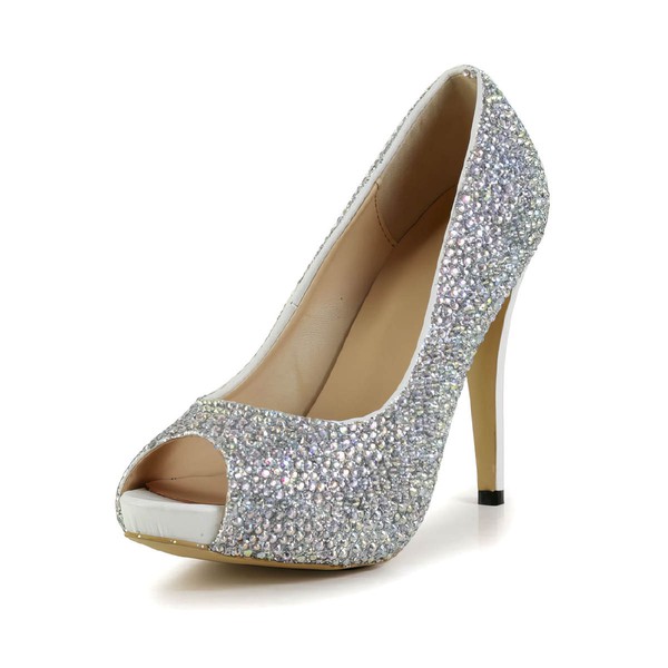 Women's Silver Real Leather Pumps with Crystal #PDS03030604
